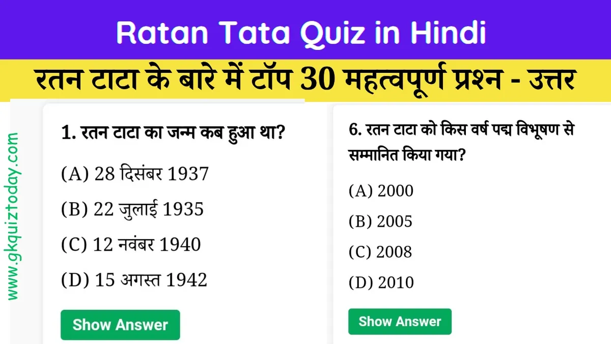 Ratan Tata Quiz in Hindi