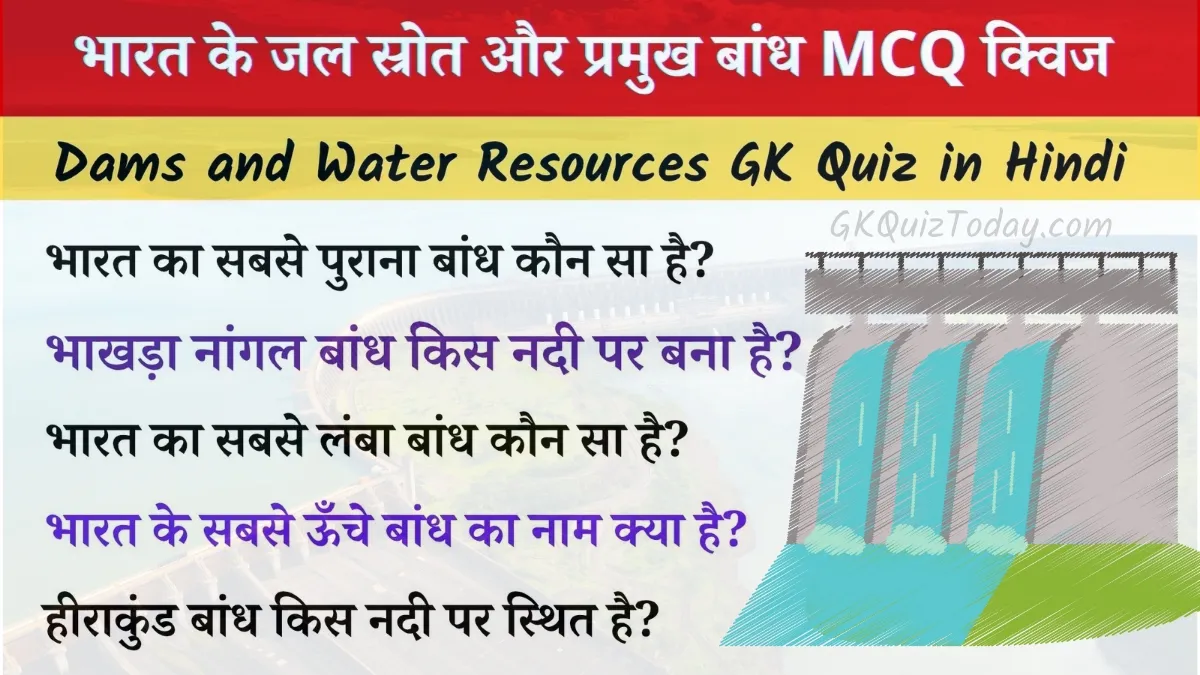 भारत के जल स्रोत और प्रमुख बांध MCQ क्विज | Dams and Water Resources GK Quiz in Hindi