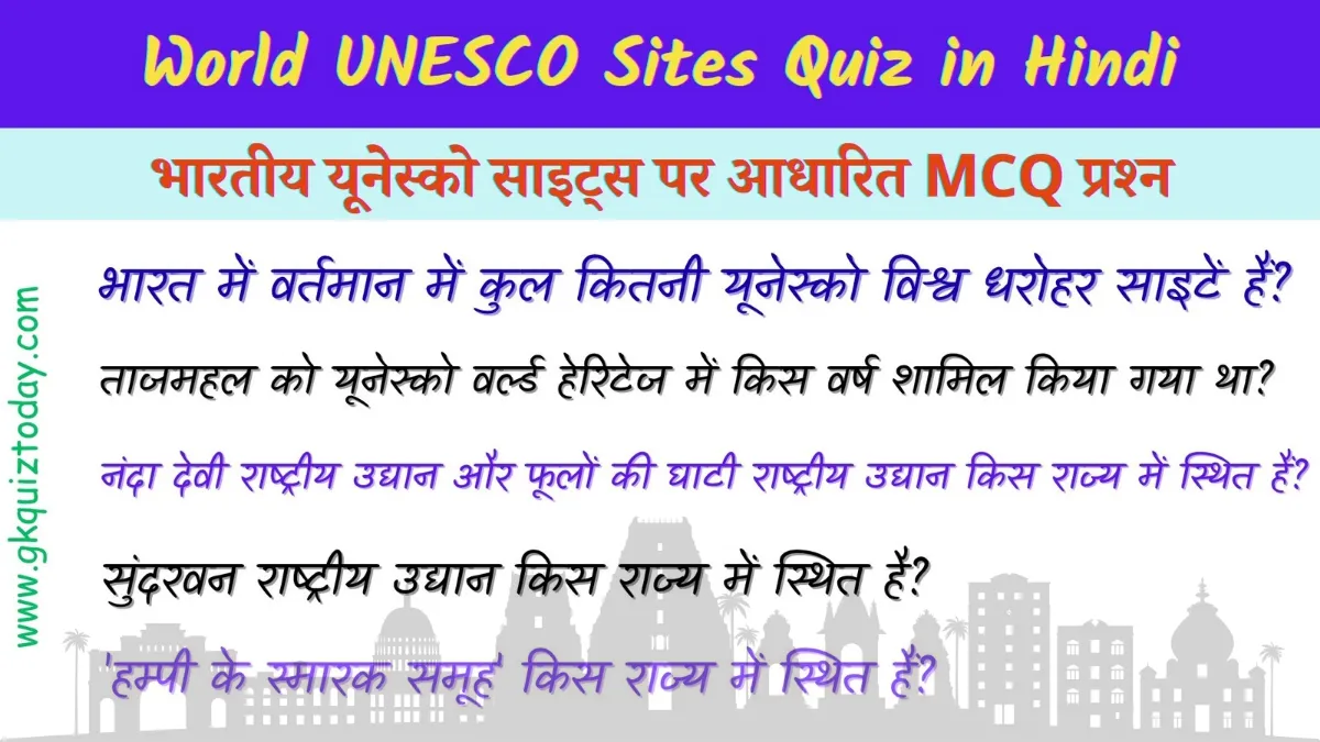 World UNESCO Sites Quiz In Hindi: भारतीय यूनेस्को साइट्स पर आधारित MCQ प्रश्न